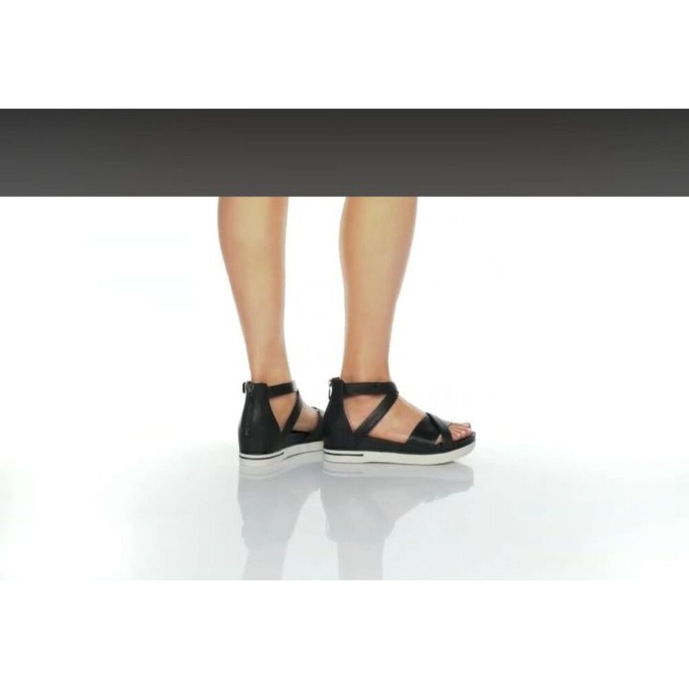 Eileen Fisher Sally Sandals Womens 7.5 Wedge Black Leather Comfort Shoes